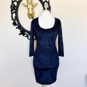 Black Swan Navy 3/4 Sleeves Dress with Mesh Detail